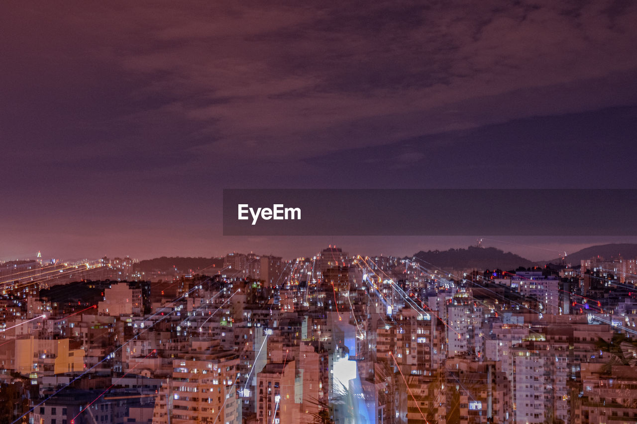 Long exposure urban night photography with buildings and lights in rio de janeiro, brazil