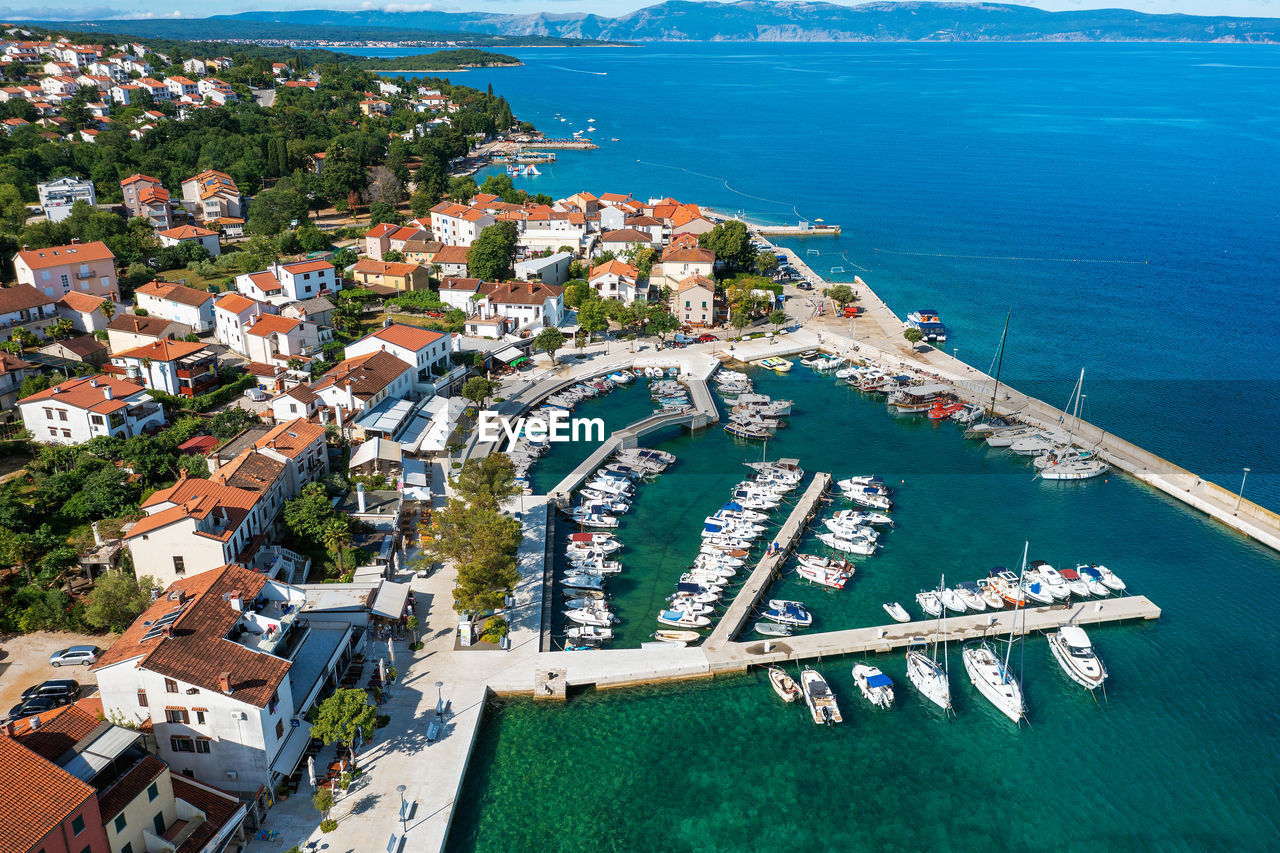 Aerial scene of njivice town on krk island, croatia