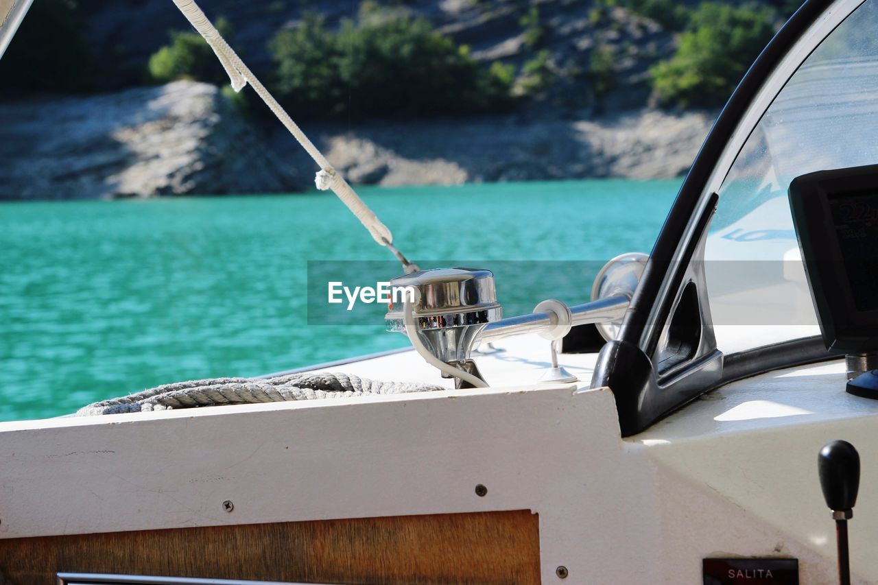 Close-up of drink on boat