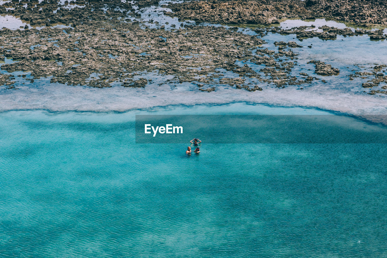 Aerial view of people swimming in sea