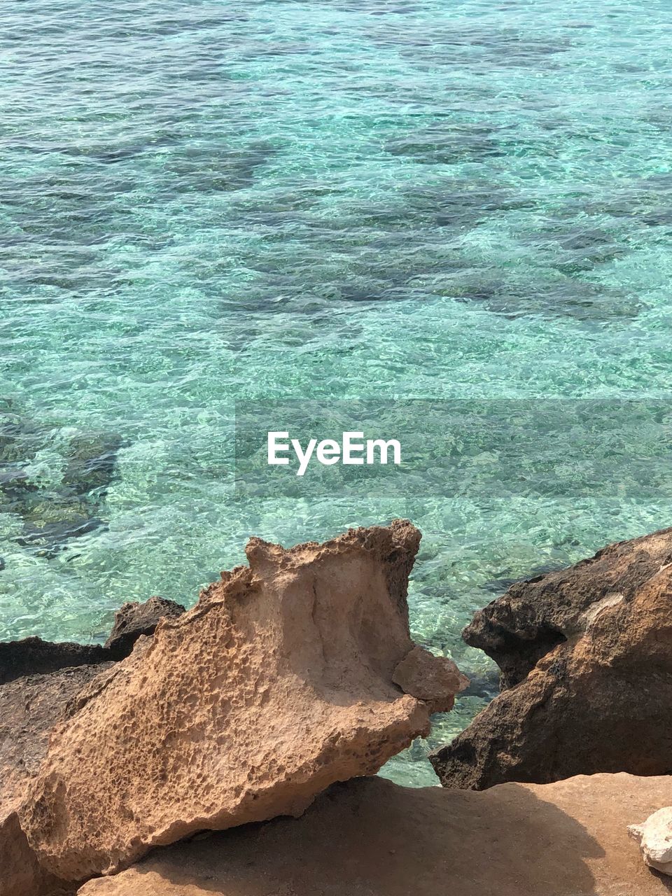 High angle view of rocks on beach