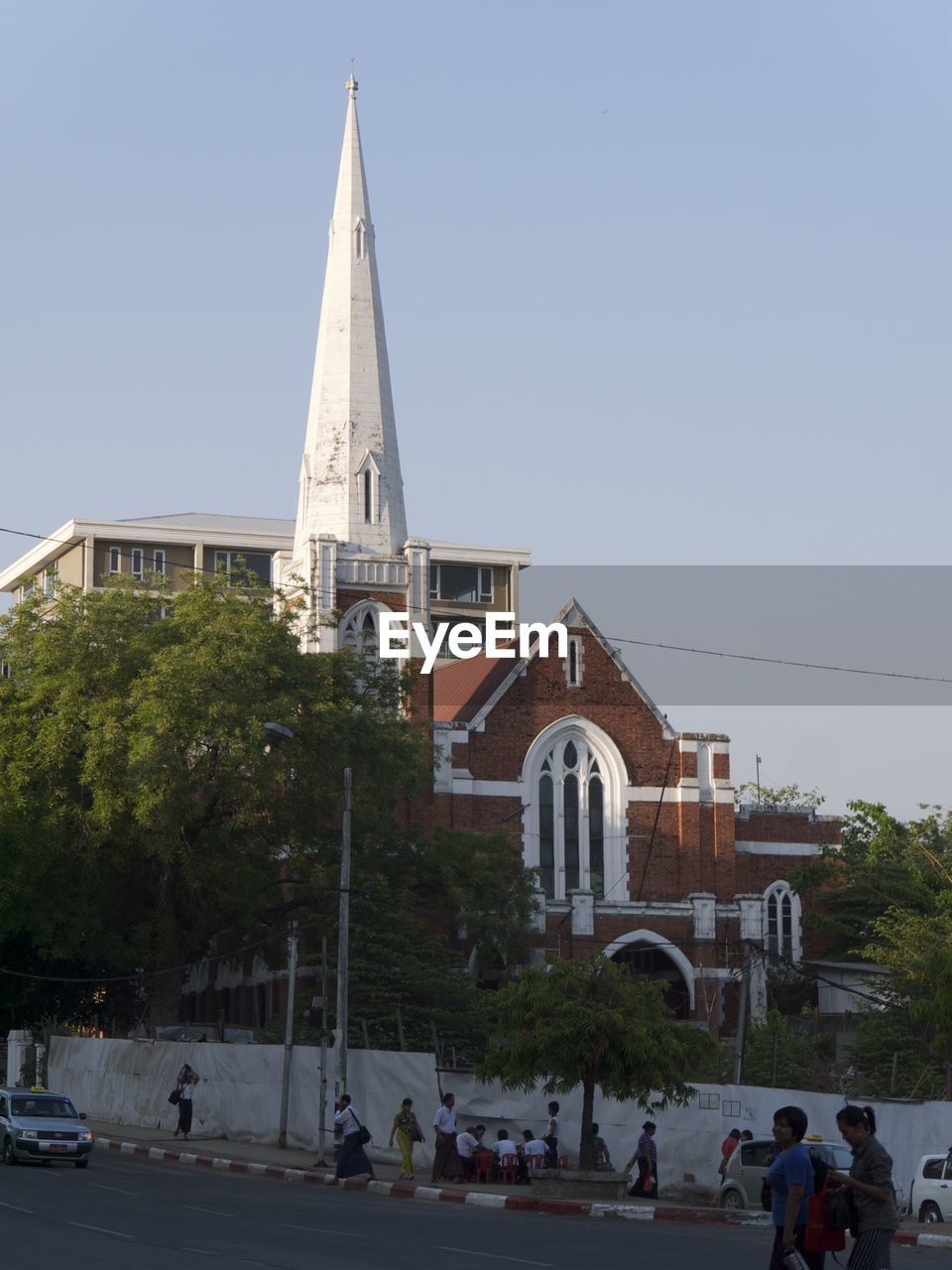 Facade of church against clear sky