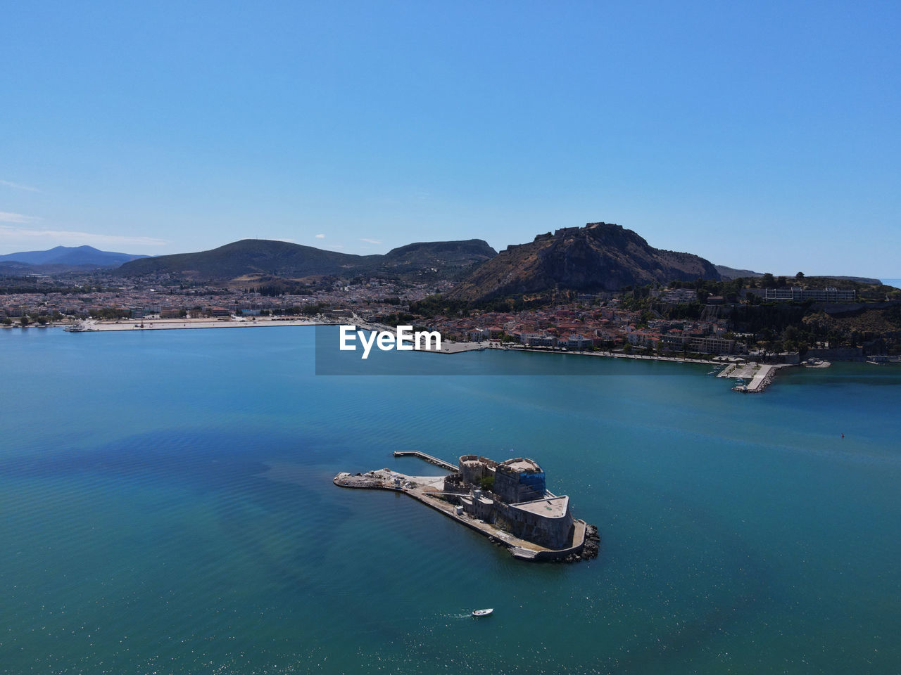 High angle view of sea against clear sky