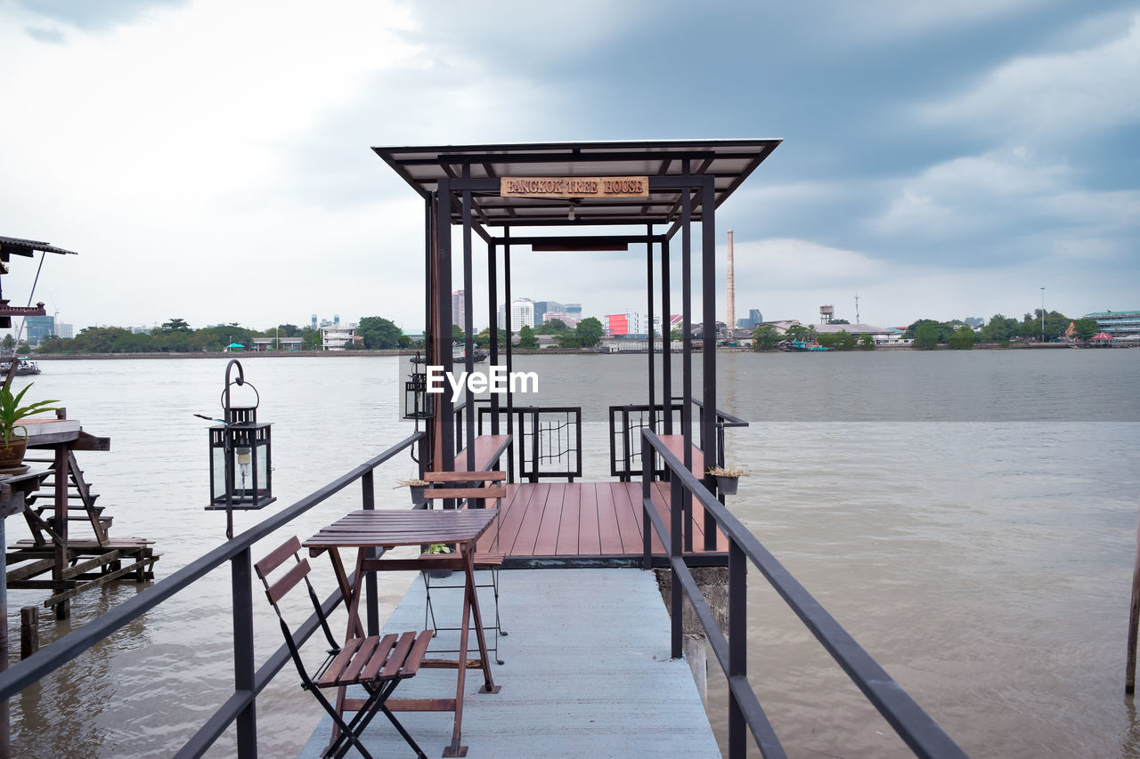 PIER AT RIVER AGAINST SKY