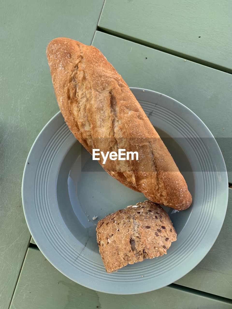 High angle view of white bred served on table