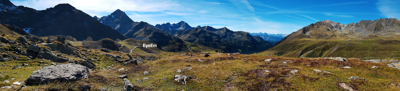 Panoramic view of landscape and mountains against sky
