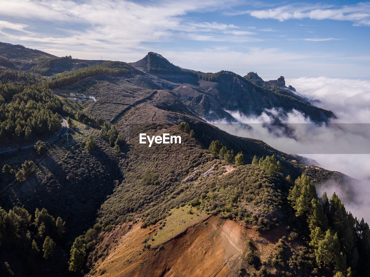 High angle view of mountain range against sky