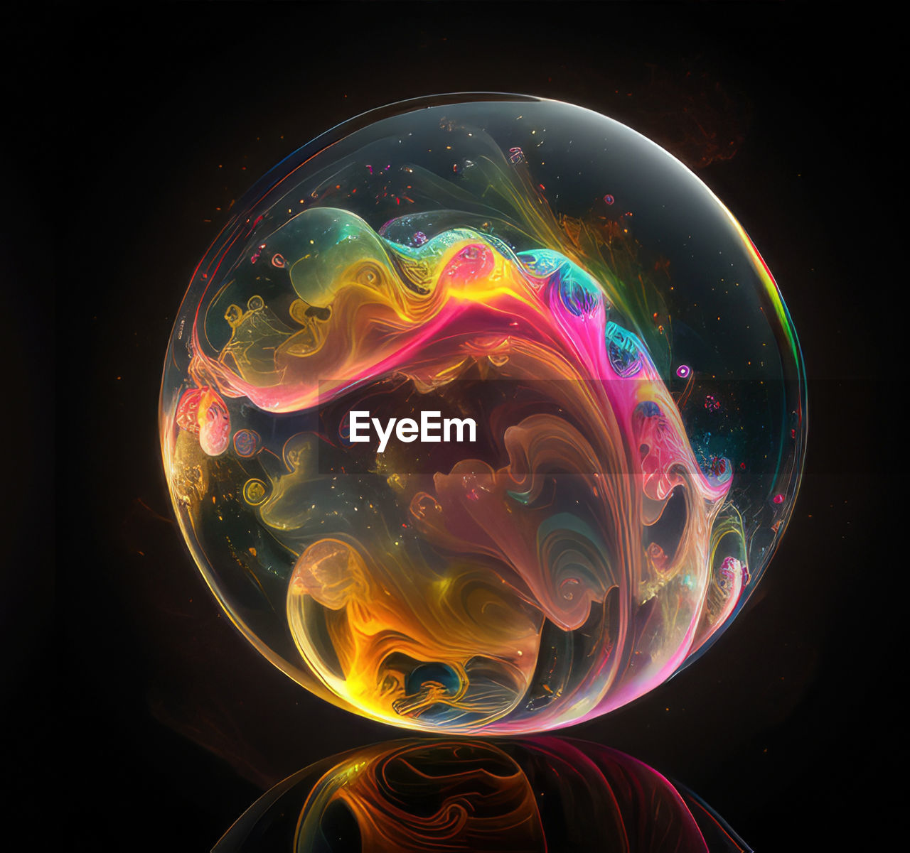 Virtual reality space with abstract multicolor. soap bubble with multicolor colors with reflection