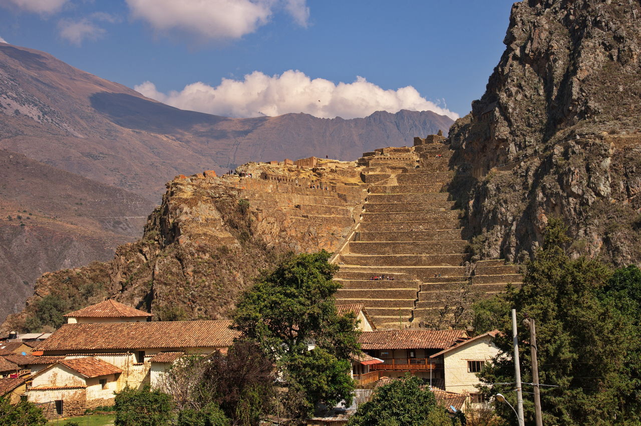 Archaeological site in ollantaytambou on the top of the mountain