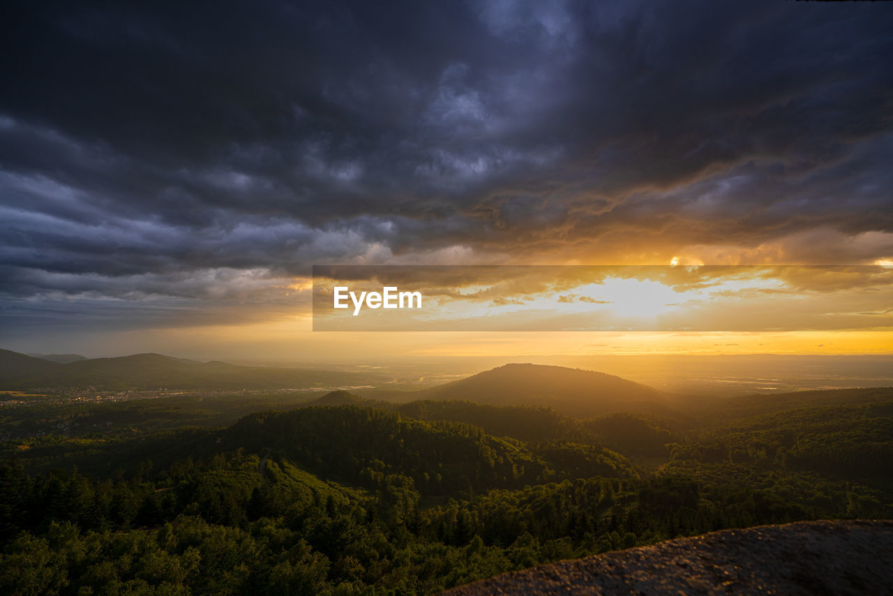 A threatening storm cloud passes over the murg valley in the northern black forest 