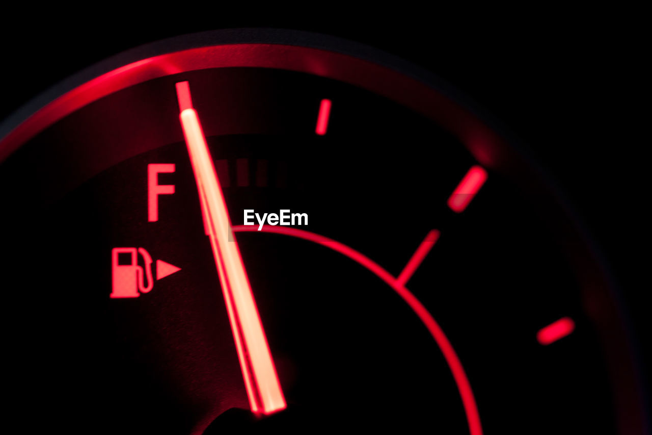 Close-up of car fuel gauge