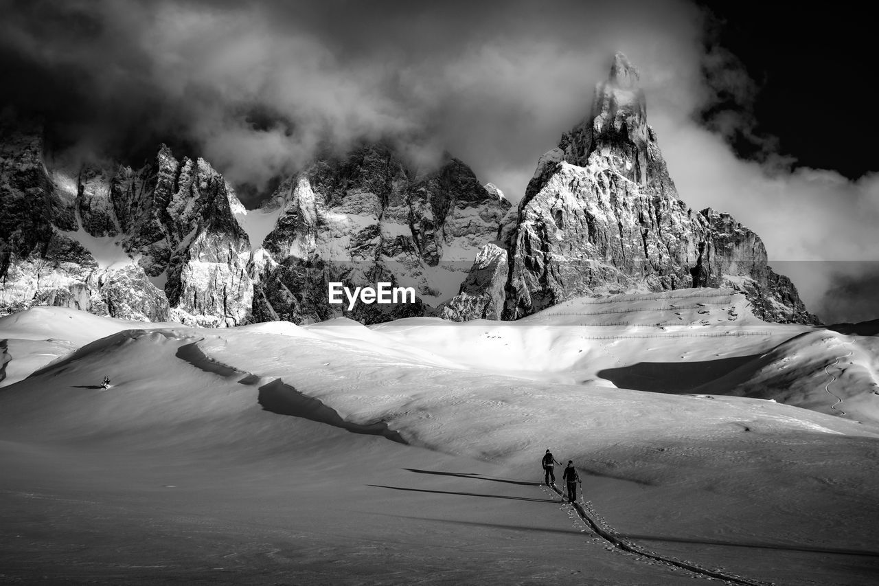 Scenic view of snow covered mountains against sky