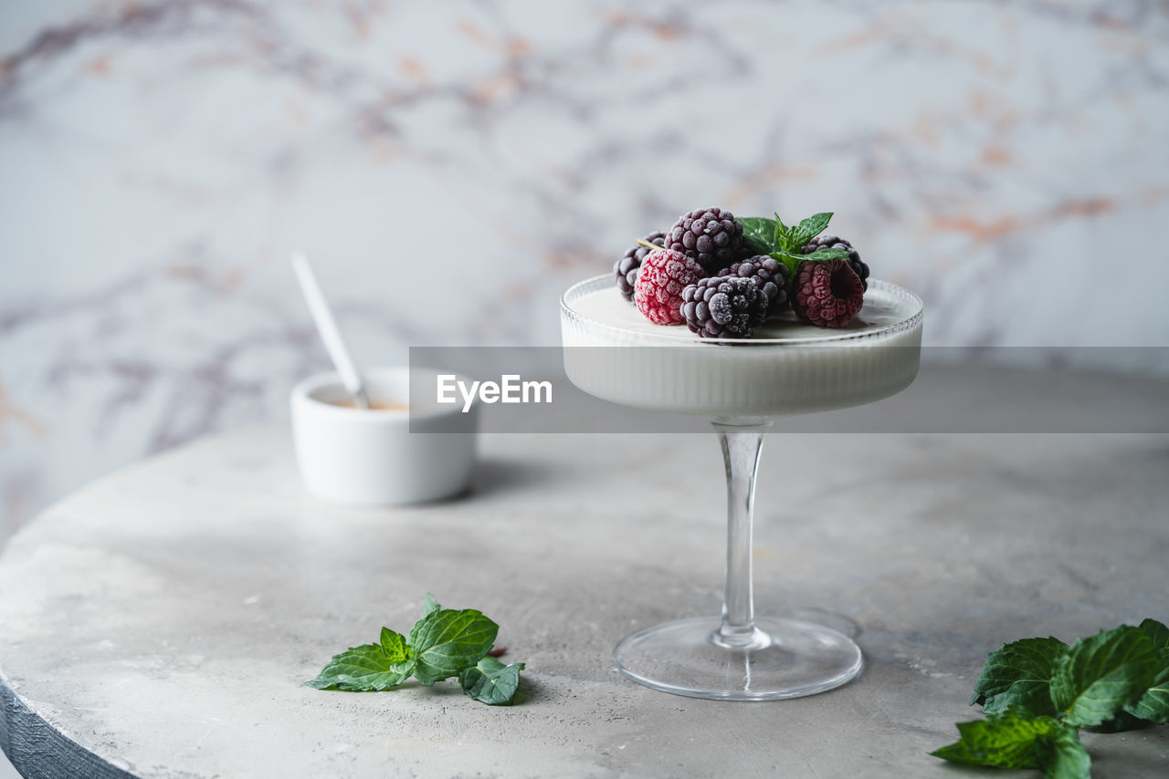 high angle view of dessert on table