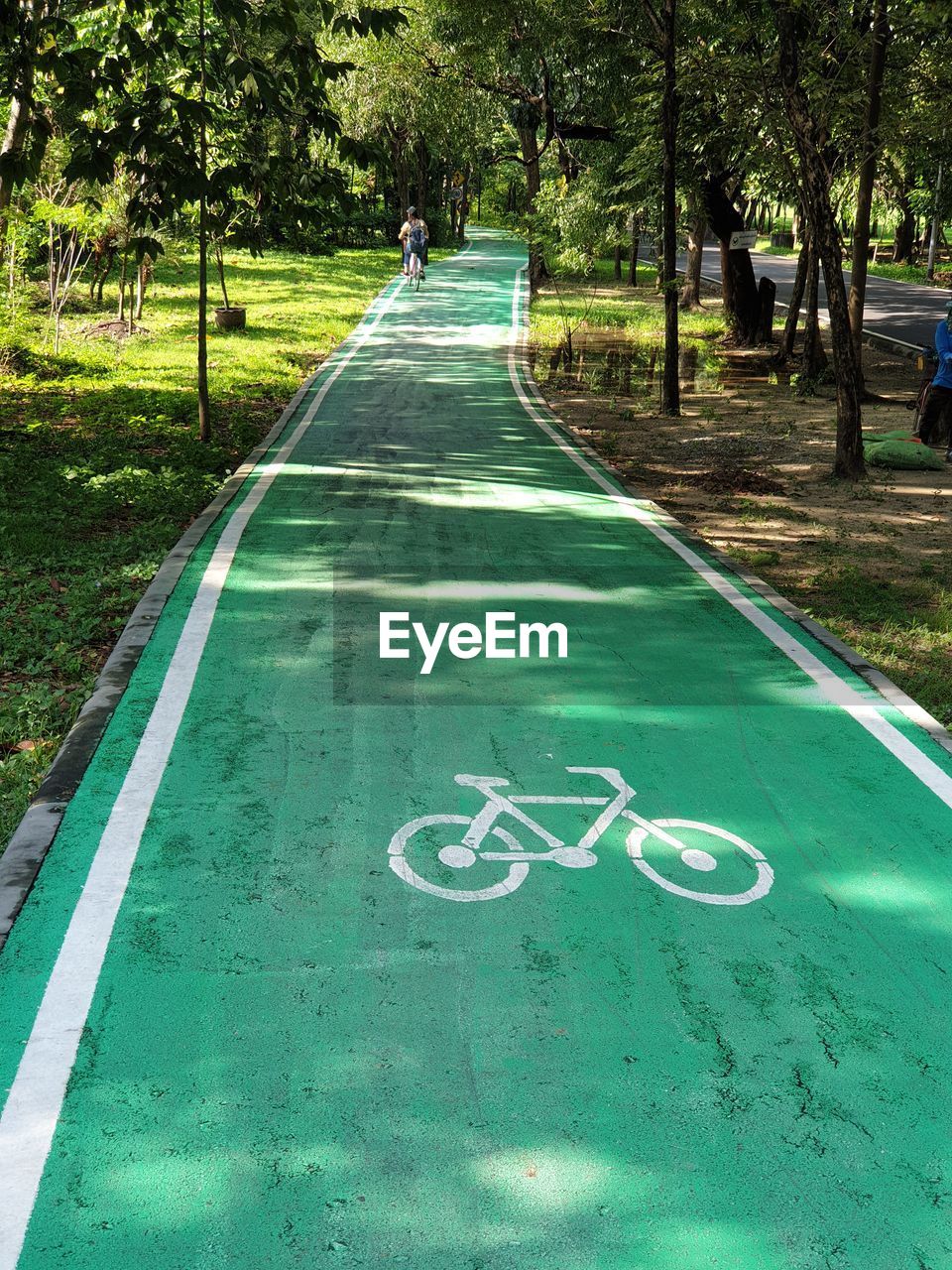 High angle view of text on bike lane at park
