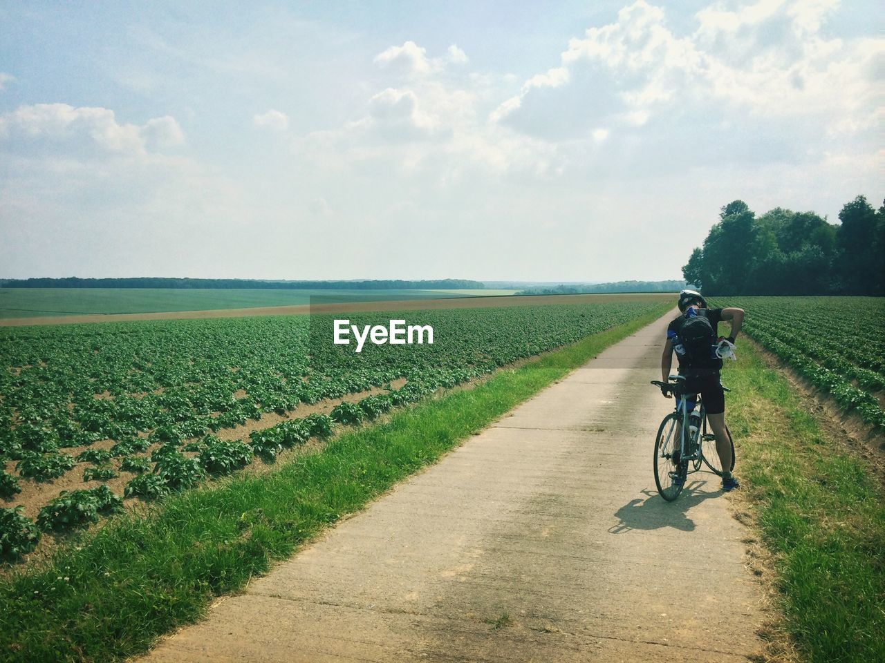 Mountain biker on country road