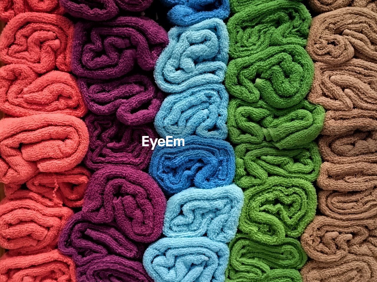 Full frame shot of colorful rolled towels