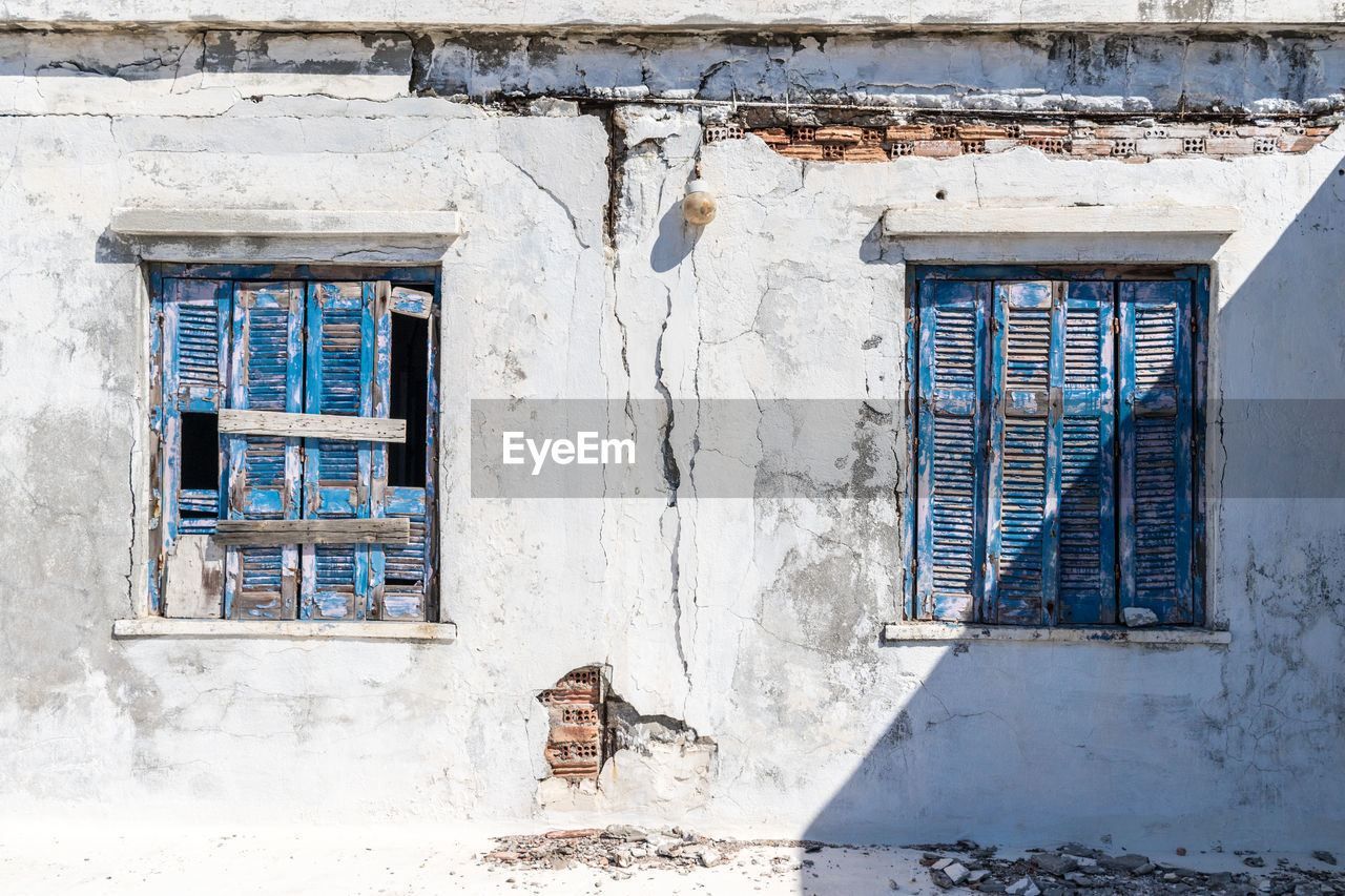 Closed door of old greek island building