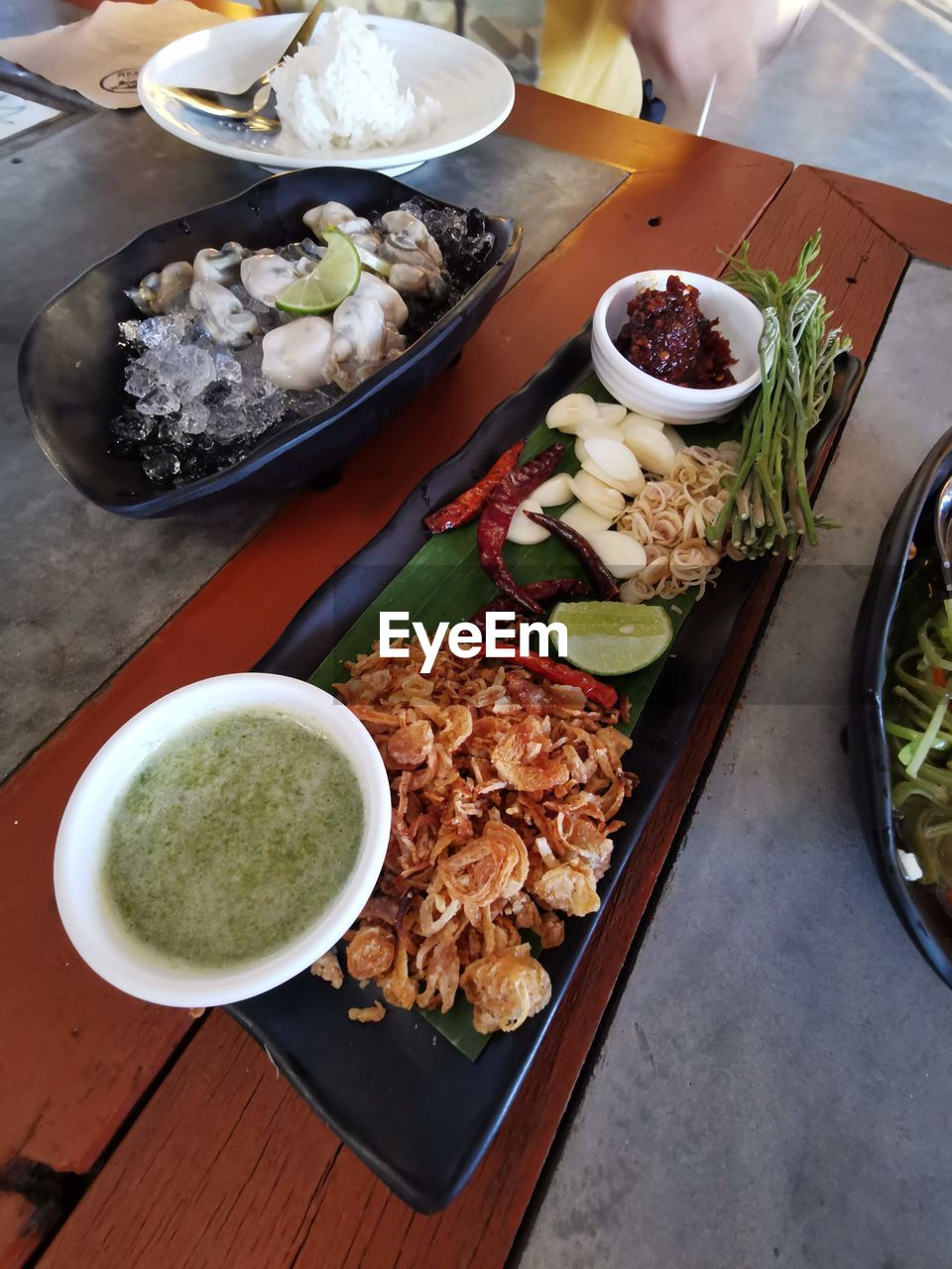 High angle view of food in plate on table