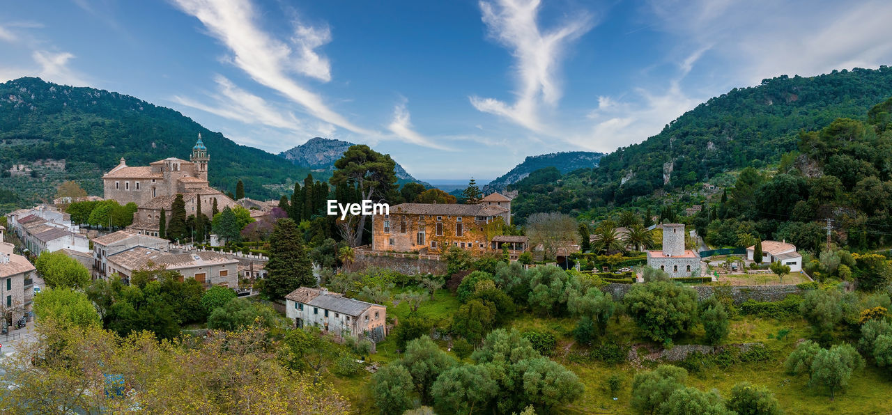 Aerial panoramic view of valdemossa village in mallorka