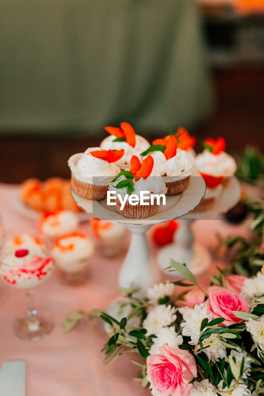 Close-up of cupcakes on table