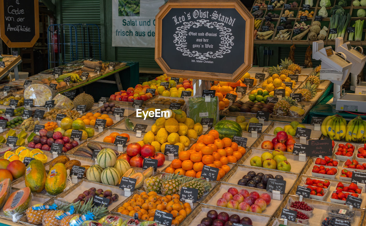 VARIOUS FRUITS FOR SALE IN MARKET