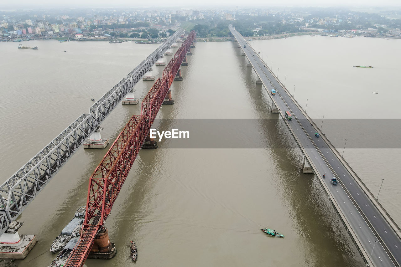 High angle view of bridge over river in bangladesh 