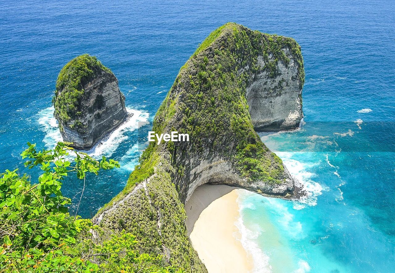 High angle view of rocks on beach