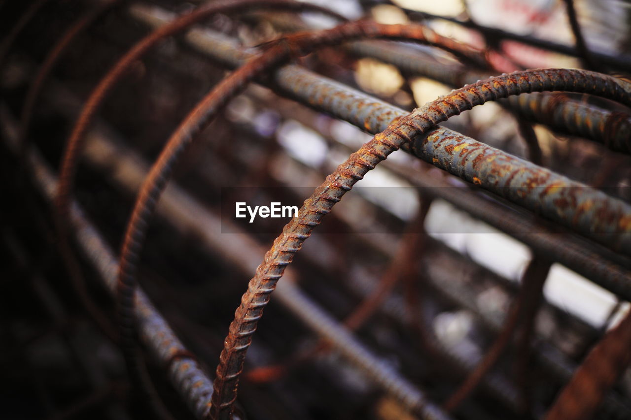 Close-up of rusty metallic fence