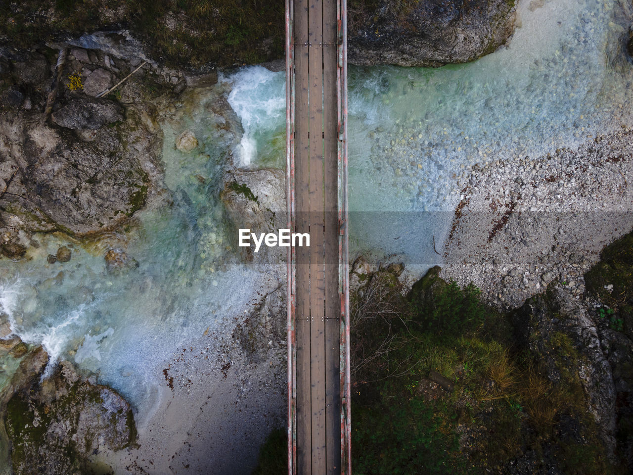 Austria, lower austria, annaberg, drone view of bridge stretching over otscherbach river flowing through otschergraben canyon