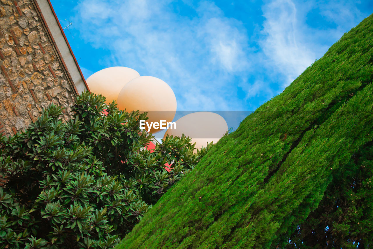 Low angle view of trees against cloudy sky