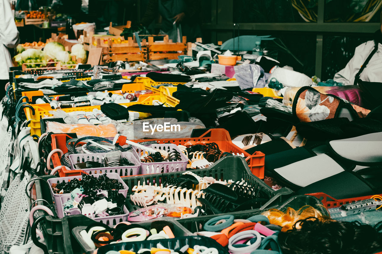 Perspective of view on items at market stand