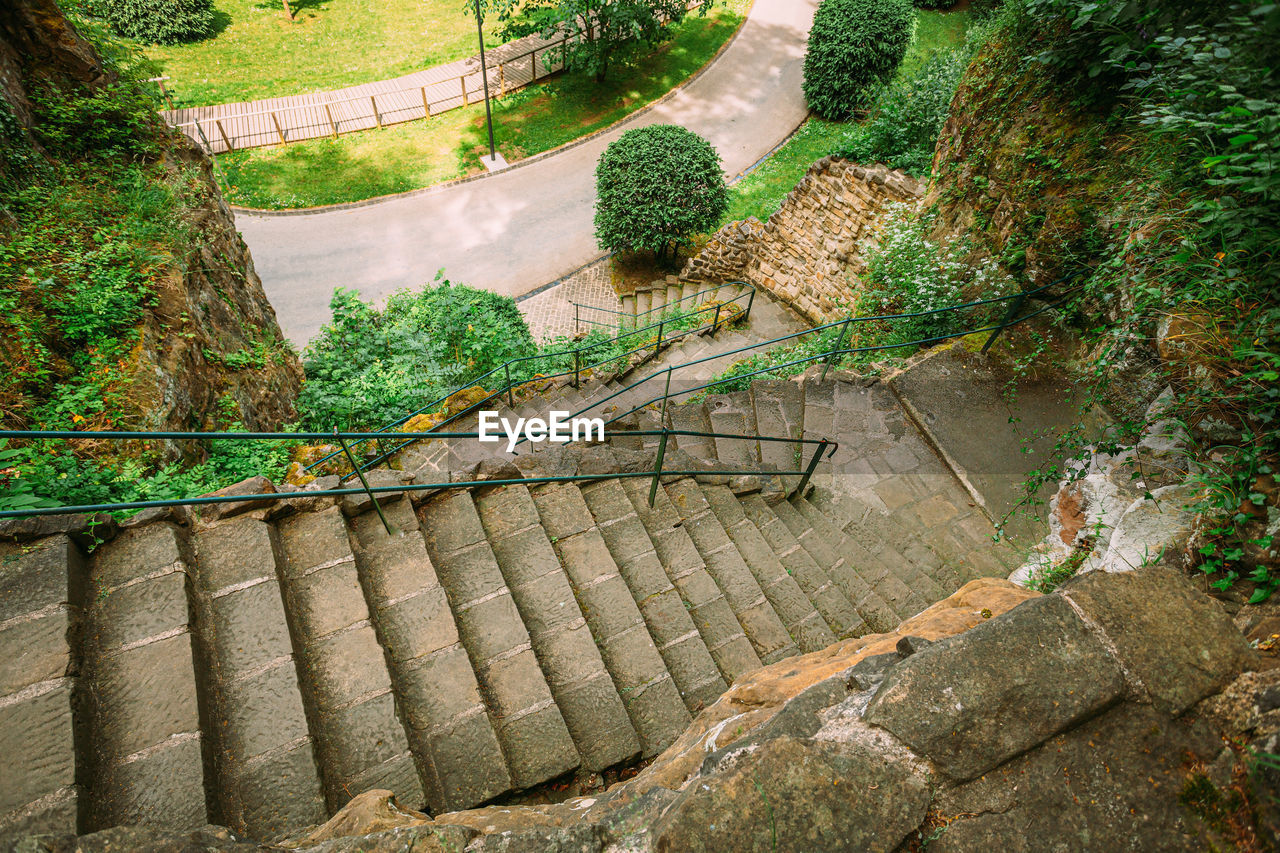 high angle view of bridge amidst trees