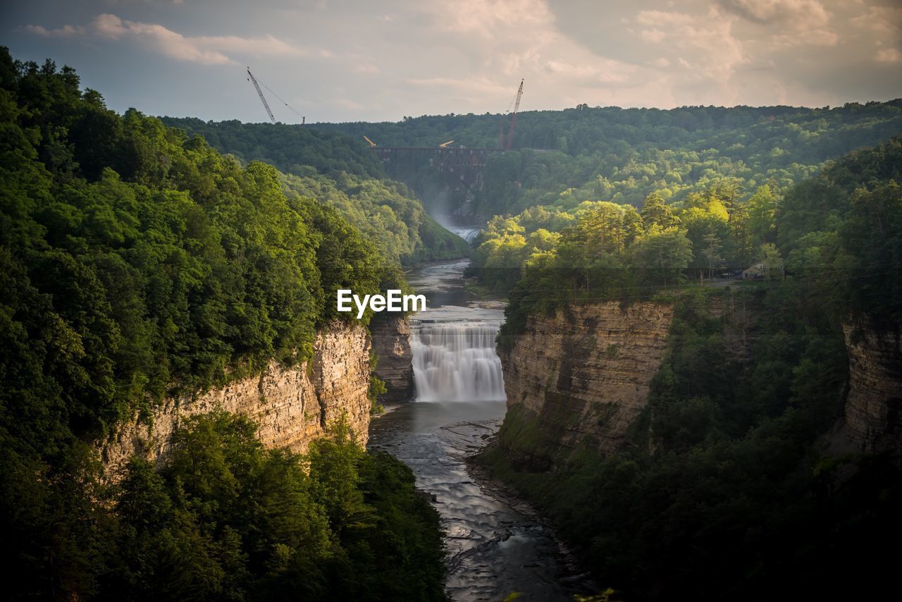 River amidst trees in forest against sky