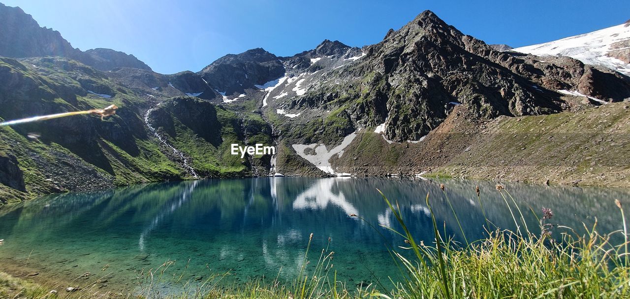 Panoramic view of lake and mountains against sky