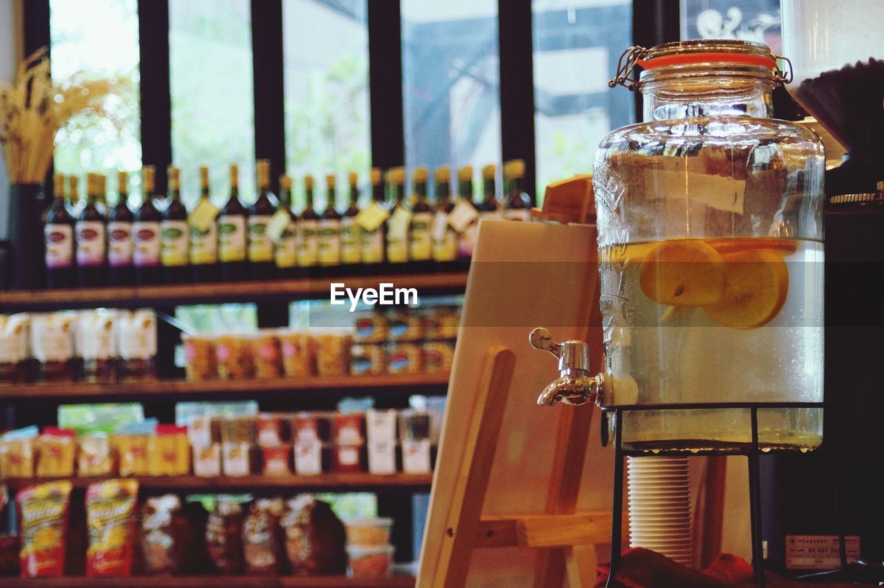 Close-up of drink served on table