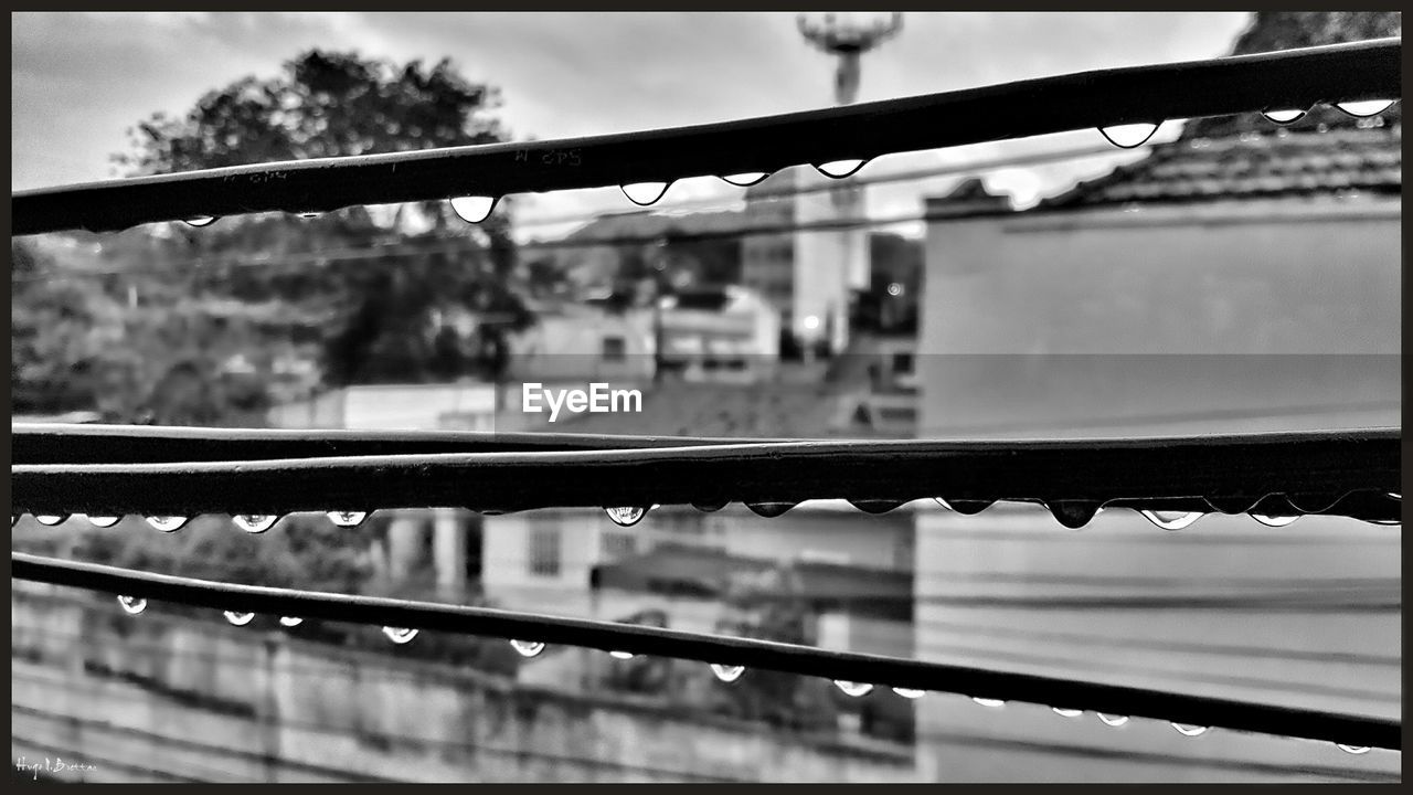 CLOSE-UP OF WET RAILING