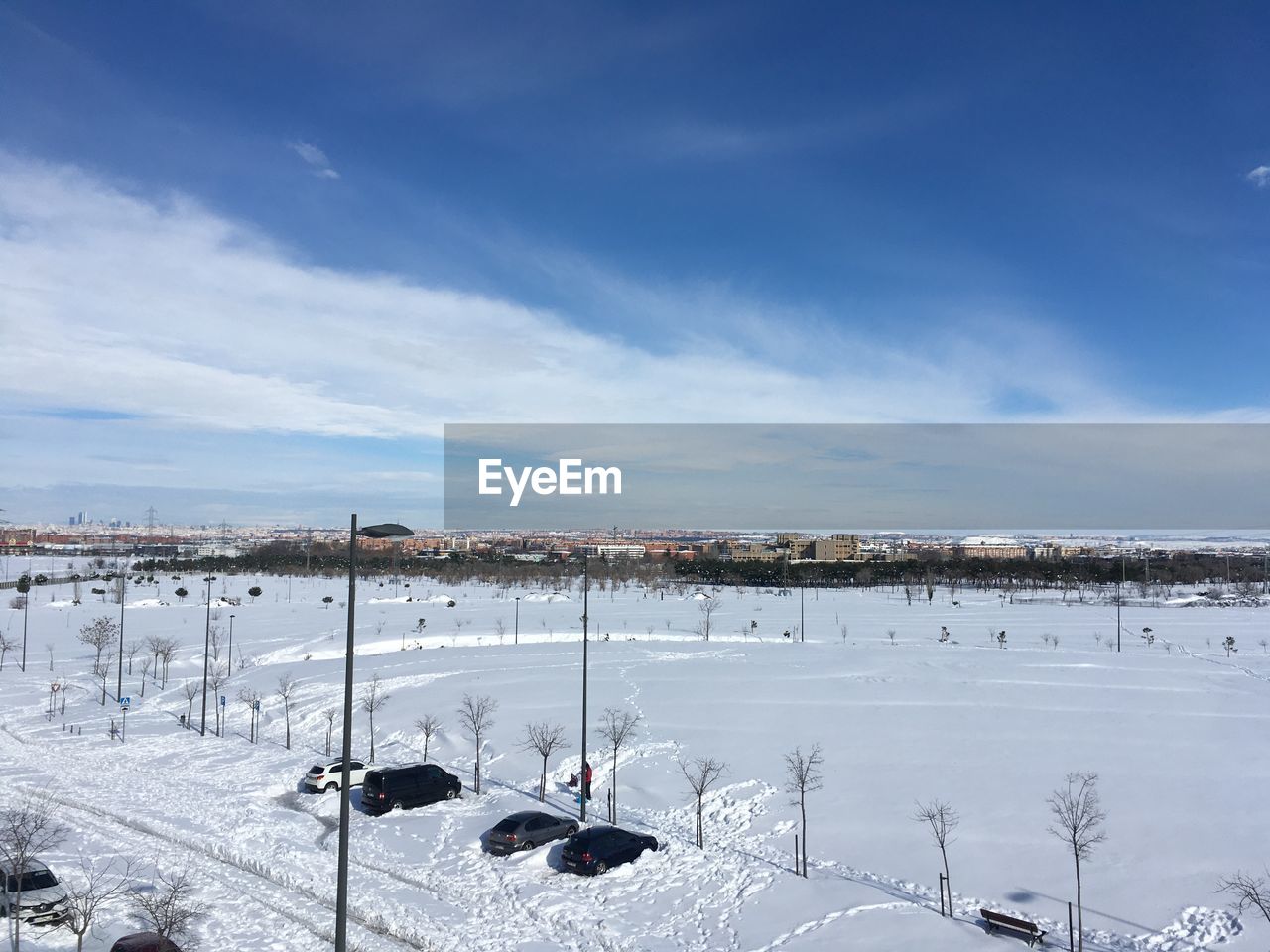 High angle view of frozen lake against sky