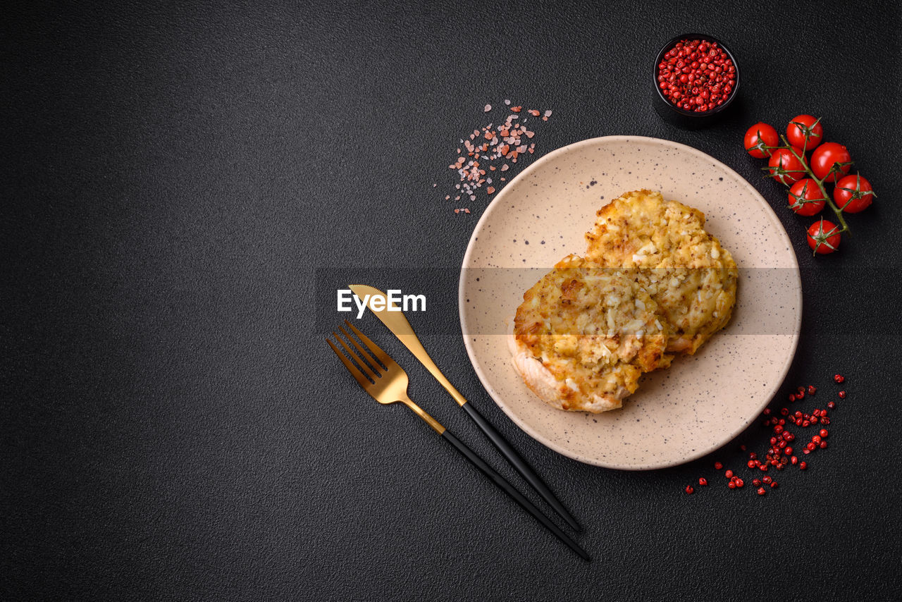 high angle view of food in plate on table