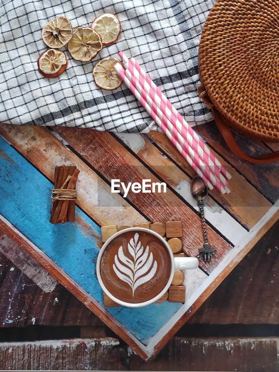 High angle view of coffee on table