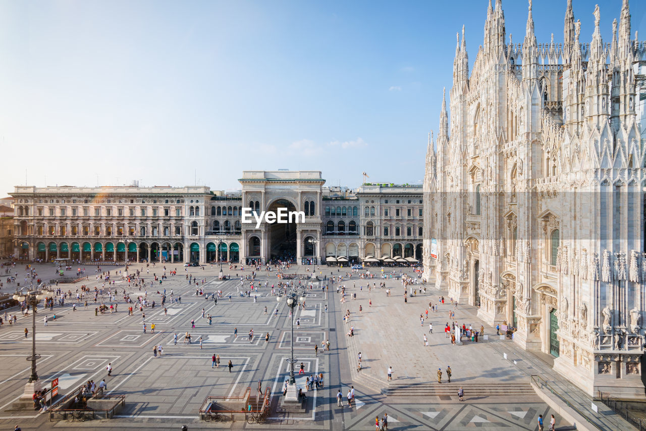 Milan duomo cathedral and square, vittorio emanuele gallery, lombardy, italy at sunrise
