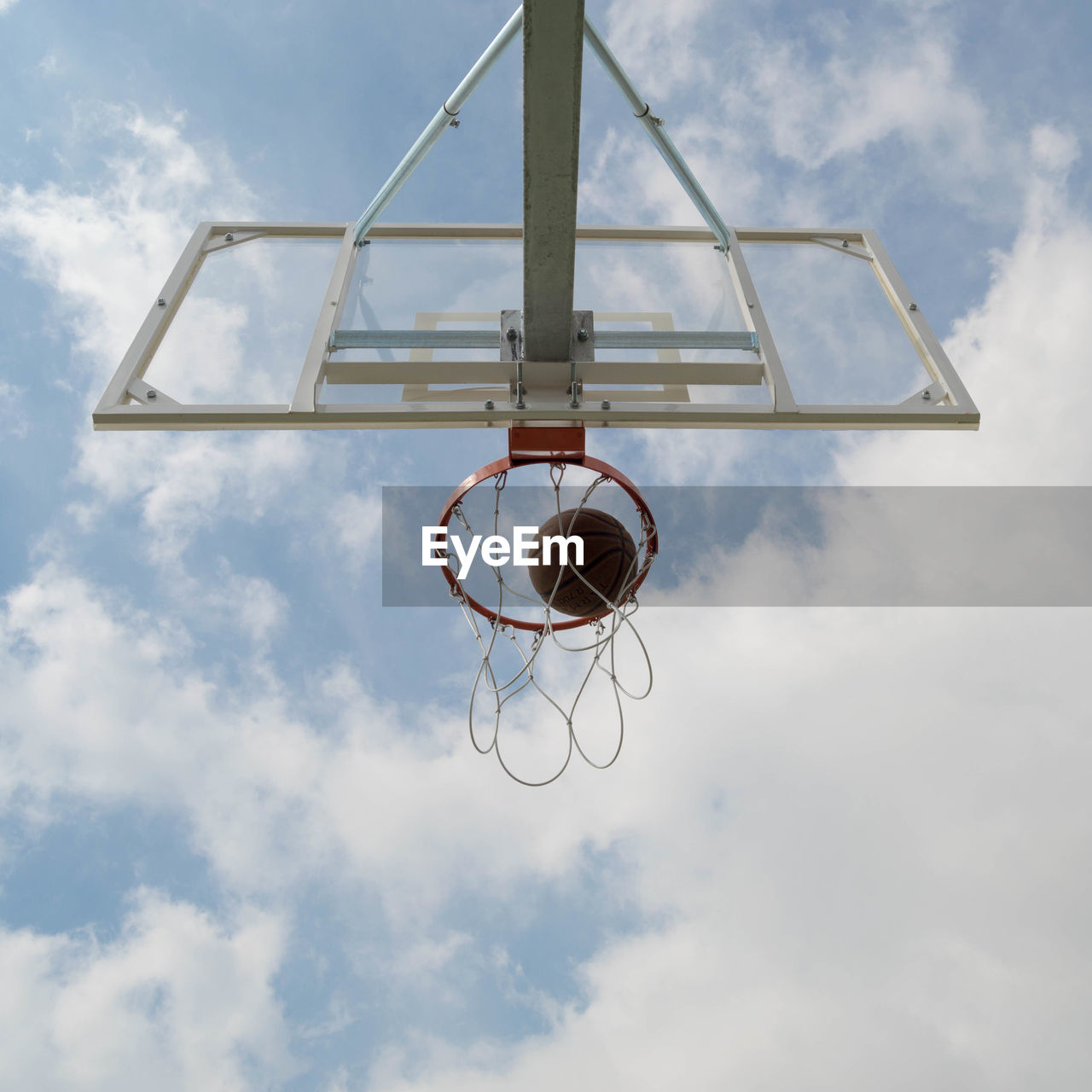 Low angle view of basketball hoop against sky