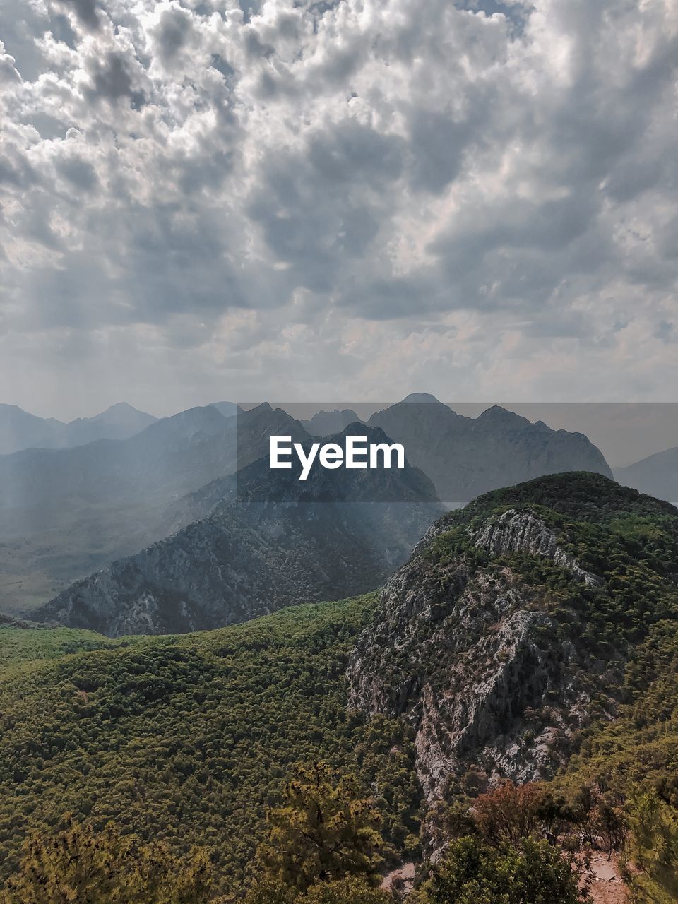 Scenic view of mountains against cloudy sky