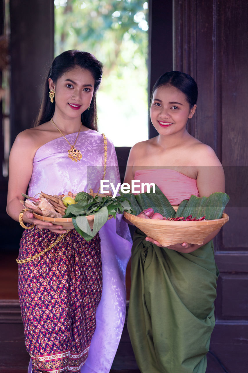 Asian woman wearing thai dress costume traditional according culture 