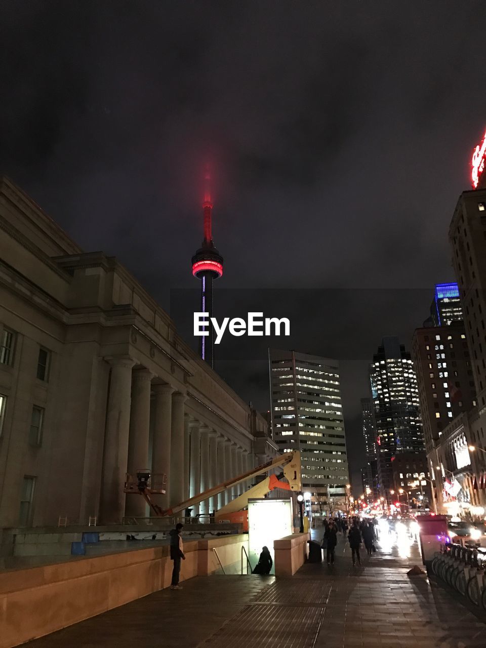 Cn tower against sky in illuminated city at night