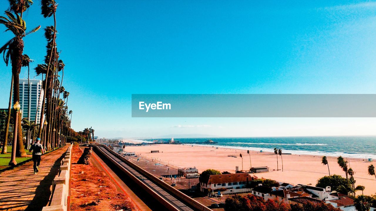 Panoramic view of santa monica beach against clear sky