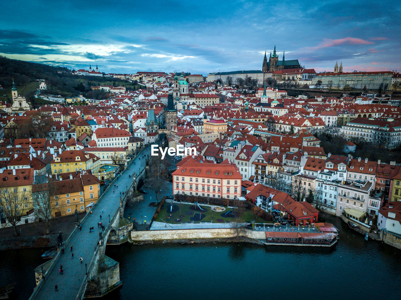 High angle view of cityscape against sky