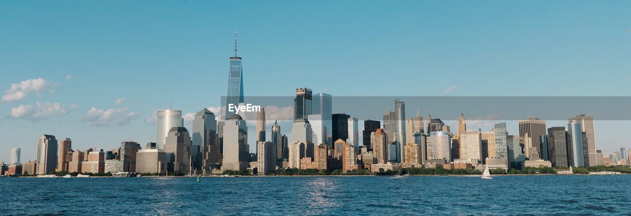 Panoramic view of skyscrapers against clear sky