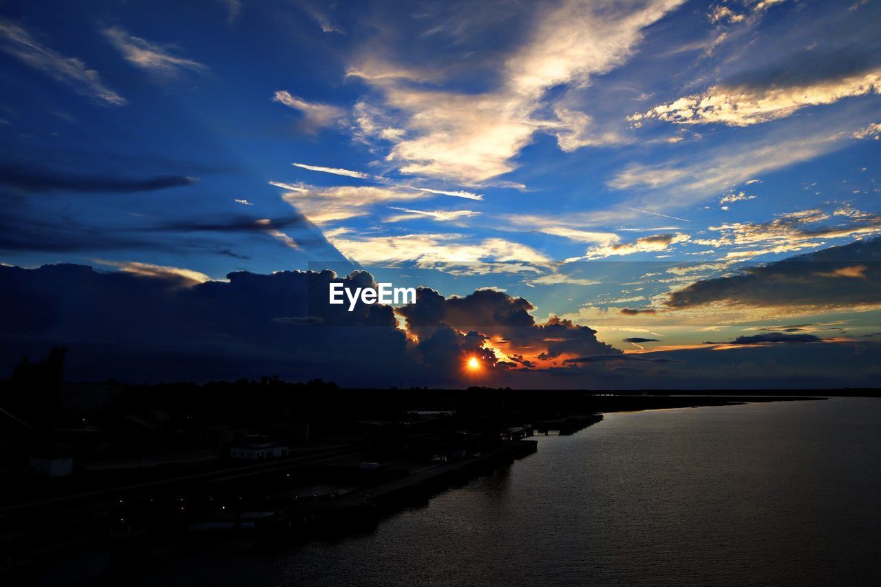 SCENIC VIEW OF SEA AGAINST ORANGE SKY