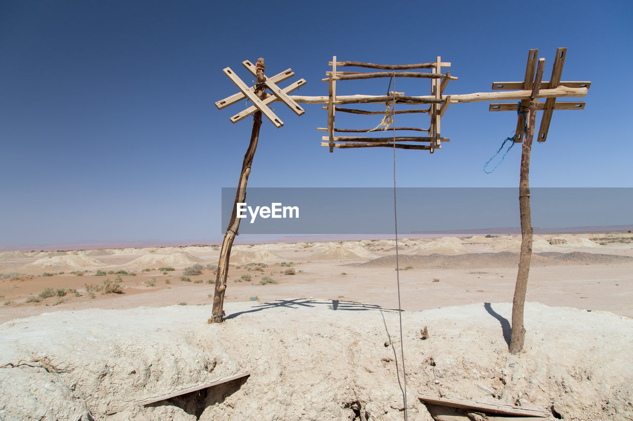 View of ancient well against clear sky