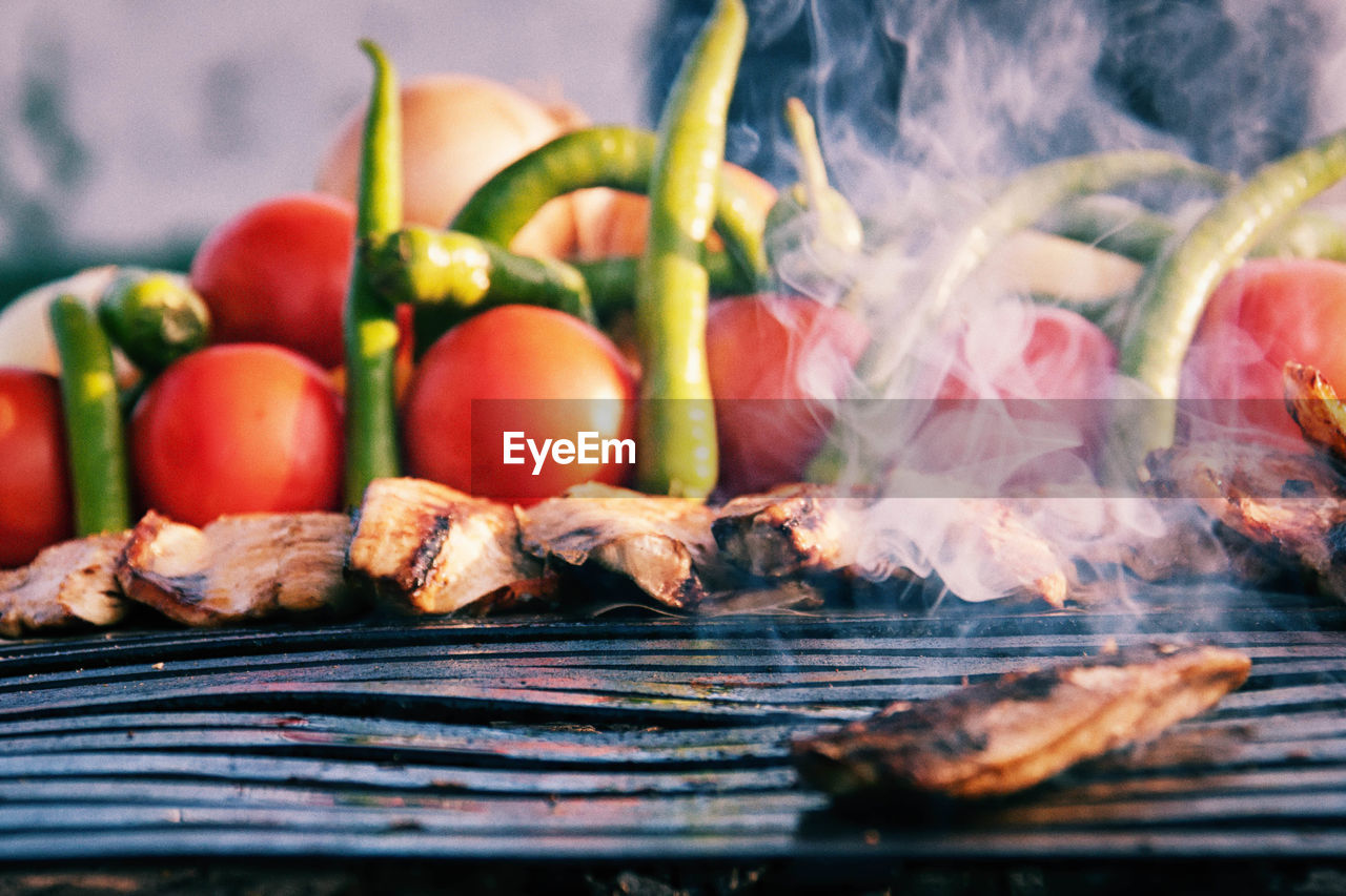 Close-up of vegetables barbecue 